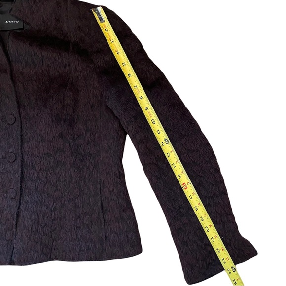 Akris Chocolate Brown Faux Fur Blazer 3 Button Geometric Collar Alpaca/Wool - Picture 9 of 10